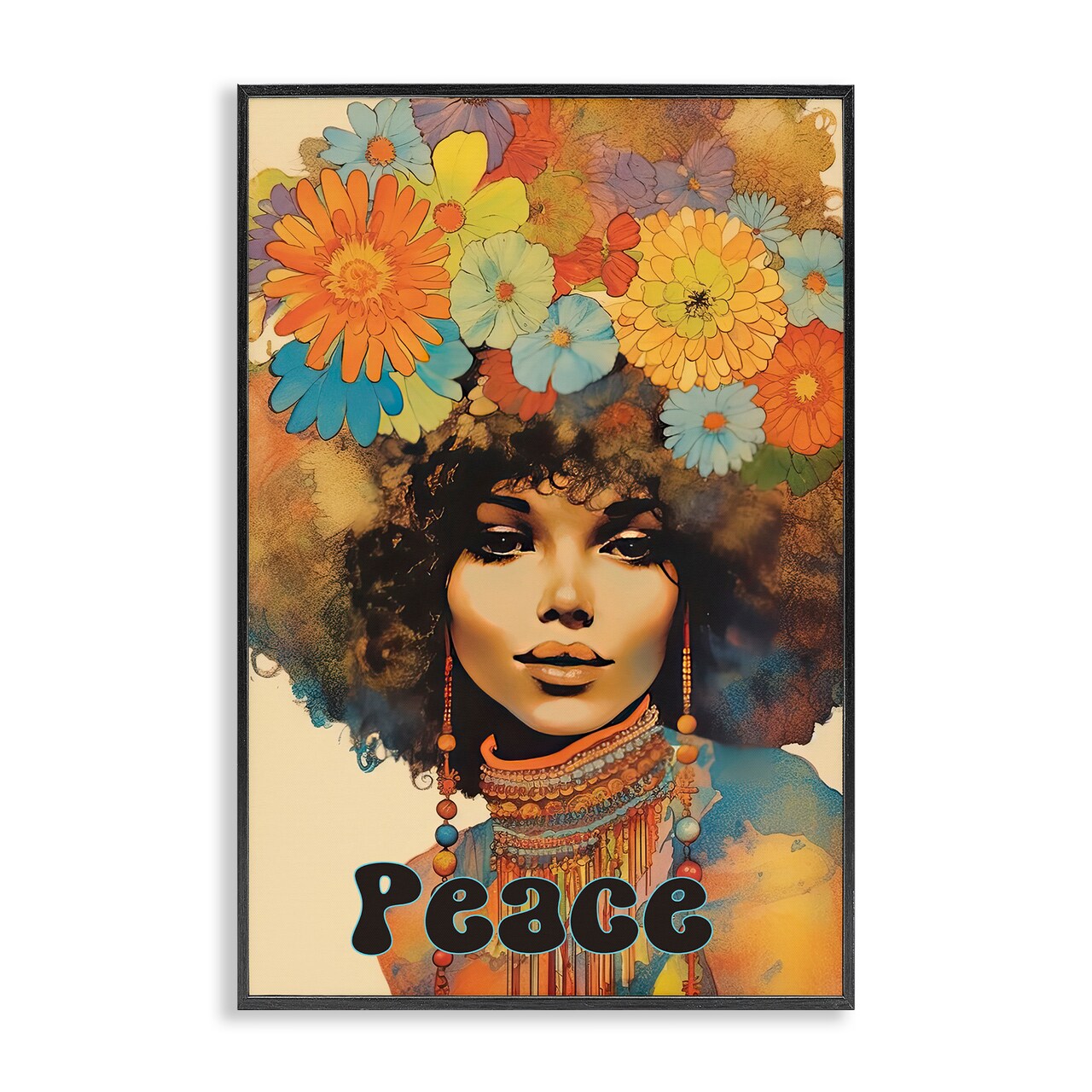 Stupell Industries Peace Groovy Afro Girl Framed Giclee, design by Sasha